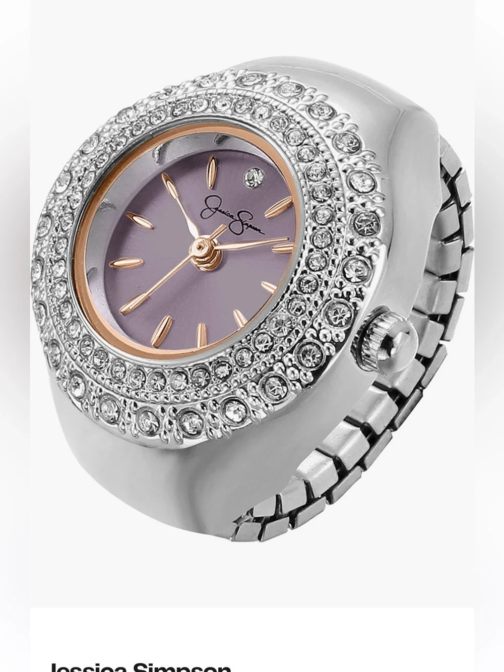 Jessica Simpson Silver Crystal Ring Watch with Lavender Dial 22mm